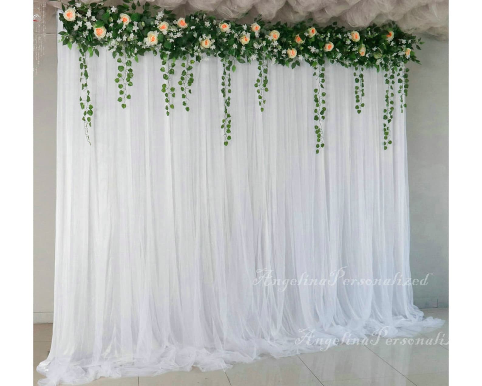 White Tulle Backdrop Sets Come with Big Flower Vine and String Etsy