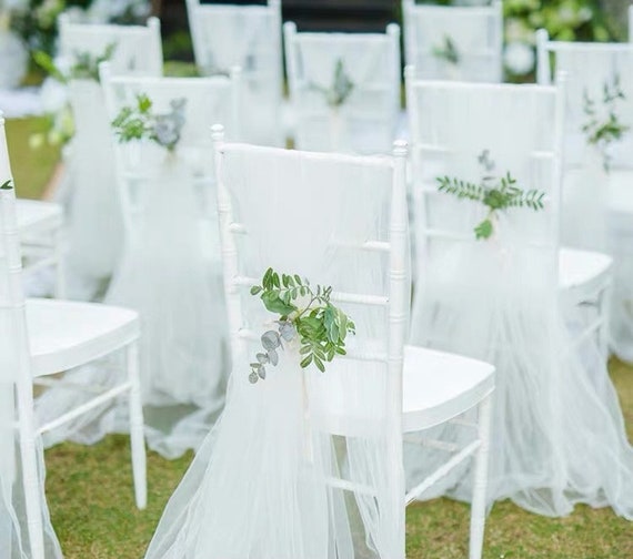 White Elegant Tulle Chair Sashes for Weddings Events Party Decor