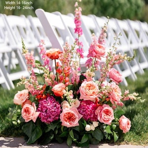 Hot Pink Wedding head table flowers Floor background florals dusty Austin rose ground arch arrangement Arch flowers Wedding Aisle Flowers