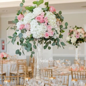 Luxury Big wedding centerpiece White Hydrangea Pink rose tall table centerpiece cocktail party flowers kiss ball