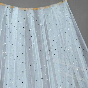 Baby Pink Moon & Star Tulle Fabric for Wedding Dress,Veil, Tulle Backdrop, Curtains, Table chair Tutu Skirt, Party Supplies Yarn Custom Size Baby Blue