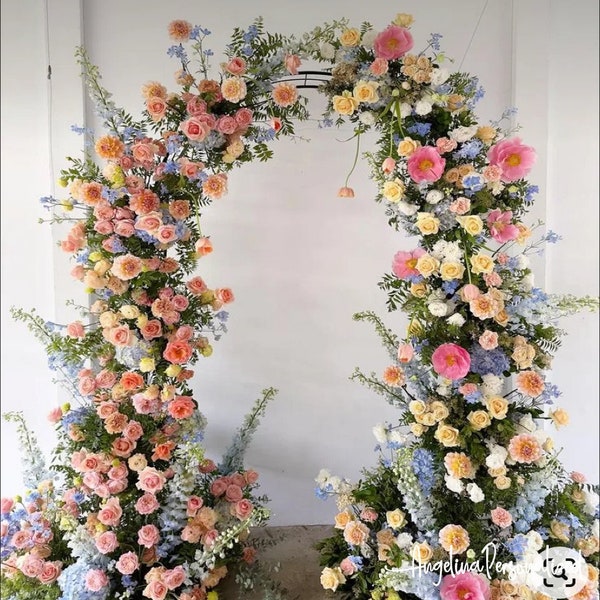 Spring Wedding Arch Flowers with Artificial Peach Custard Bright Flowers U shape arch wedding decor Spring Flowers