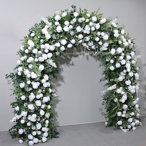 Greenery with White Flower Wedding Archway Flower,Flower Row Arrrangement Wedding Pillar Flowers,Party Stage Marriage Decor Flower Horn Arch