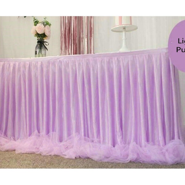 Mauve Tulle Tutu Table Skirt Extra Long Sheer Purple Table Cloth for Rectangle Round Table, Baby Shower Wedding Decor, Table Fluffy Skirting