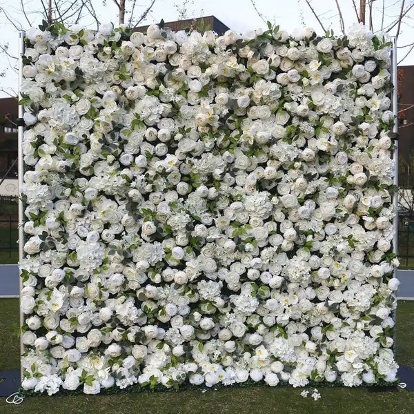 5D Artificial Flower Wall Green Lush acream peony Floral Wall Premium Artificial Roses Display for Events Weddings Backdrop and Photography
