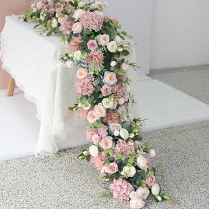 Fiori artificiali bianchi, rosa e rosa per arco nuziale, festoni per angoli nuziali, fondali rustici per matrimonio, fiori per navata ad arco nuziale