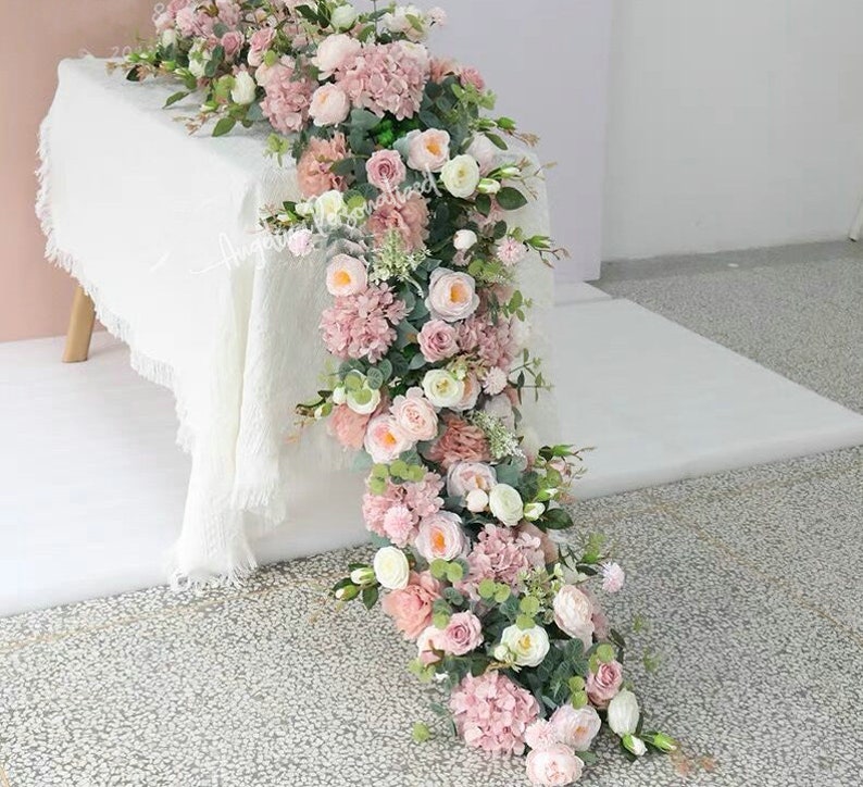 Wedding Aisle Flowers Champagne & Pale Pink Beige Terracotta Corner Swag, Fall Flowers Arch, Fall Flowers Garland, Real touch Faux Flowers Flower style 3