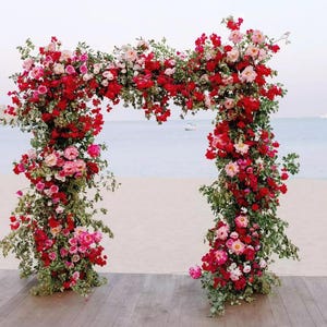 Wedding Entrance Ideas Red & Pink Floral Wedding Archway, Garden Ceremony Decor