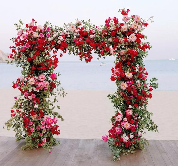 Wedding Entrance Ideas Red & Pink Floral Wedding Archway, Garden Ceremony Decor