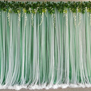 Dusty Green Chiffon Tulle Backdrop: Wedding, Shower, Party Decor