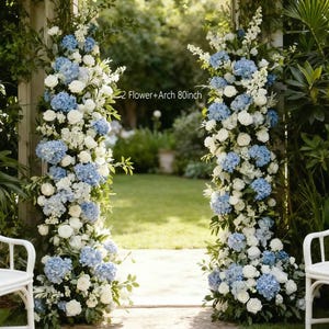 Blue and White Wedding Arch Flower Swag: Elegant Rose and Baby&#39;s Breath