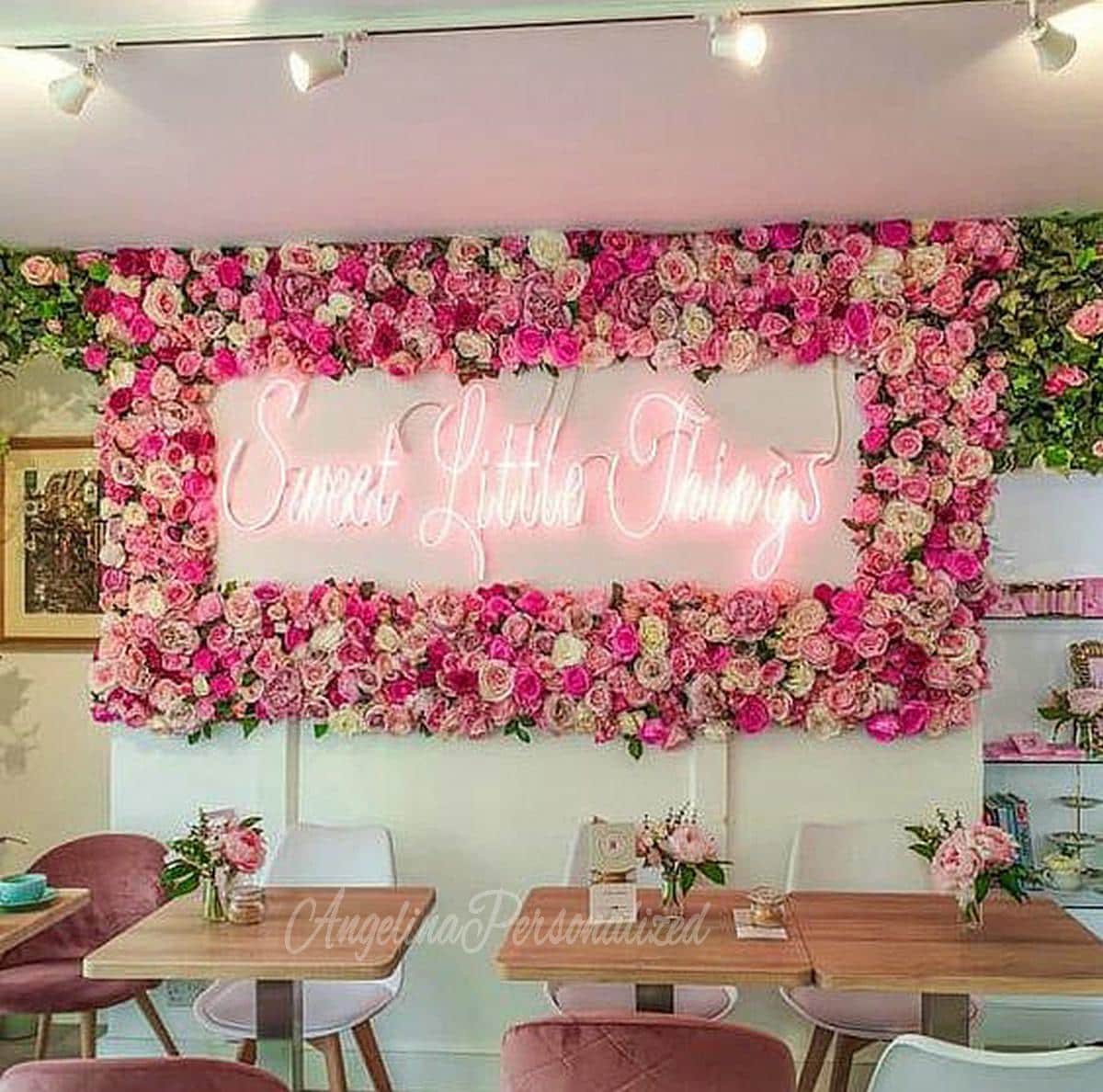 Flower Wall Panel: Pink Coffee Shop Decor, Wedding Backdrop