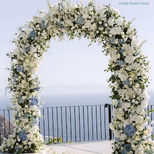 White Rose & Sky Blue Floral Archway: Beach Wedding Backdrop