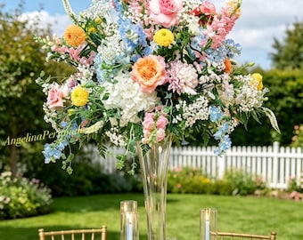Pastel flower Bohemian Wedding Centerpieces,Table Flowers with Silk flower and Leaves ,Artificial flower kissing ball