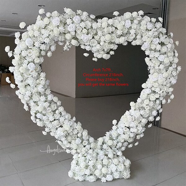 Weiße Rose Herzform Künstliche Rose Blume Row Arch Set für Hochzeitsdekoration Outdoor Event Party Backdrop Decor