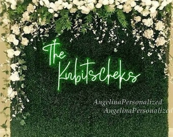 Floral Grass Wall Backdrop: Ivory Flower Panel & Custom Neon Sign