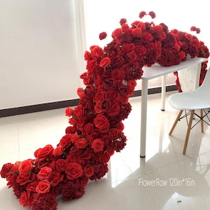 Burgundy Rose Artificial Flower Row: Wedding Arch Table Garland