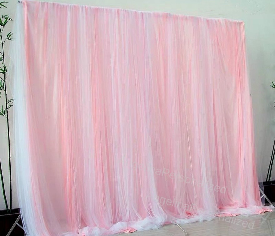 Cortinas tipo telón de fondo de tul rosa para fiestas, baby shower, 10 x 8  pies, color rosa claro, cortinas de telón de fondo transparentes para