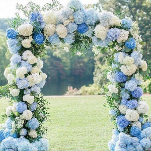 Blue & White Hydrangea Arch Flowers: Wedding Backdrop, Party Decor