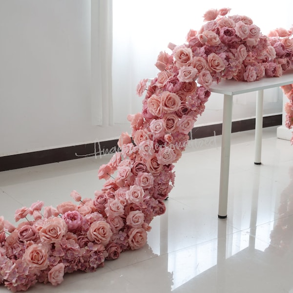 Blush,Dusty, Rust Rose Wedding Flower Garland for Rectangle Arch, Wedding Flowers Swag, table flower runner, archway flower