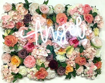 Clothing Shop Wall Decora Pink Lover Flower Wall Greeny plant Artificial Flower Panel Neon Sign Home Party Holiday wedding Business backdrop