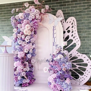 Aqua Purple series Wedding Arch girl Pink Artificial Floral Runner,Flower Row Arrrangement Wedding Pillar Flower,Arbour Flowers