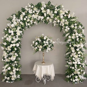 Arco nuziale con fiori bianchi e verdi, fiori e composizioni floreali, festoni ad angolo a forma di U, sfondo per matrimonio, runner da tavolo floreale, decorazione ad arco floreale