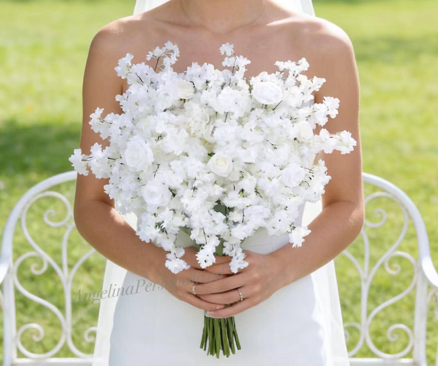White Cherry Blossom Wedding Bouquet, Roses, Boutonniere - Etsy