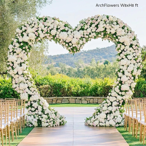 White Flower Arch Set: Heart-Shaped, Wedding Ceremony Decor