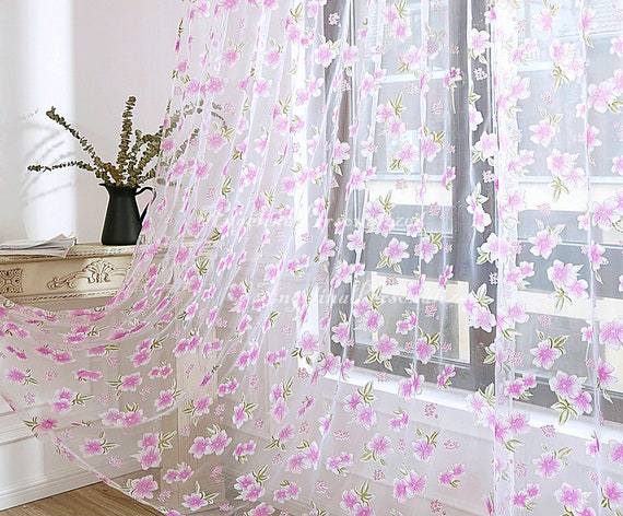 Fiori di ciliegio Chiffon floreale Tende da tasca Asta Tenda da finestra  Trattamets Blackout Tenda Girasole Tulle Fairy Girls Tende da finestra  della camera -  Italia