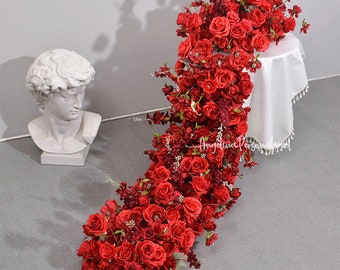 Passion red Wedding Archway Flower, Wedding arch Flowers garland, Lip red floral Arbour Flower propose marriage decor