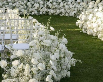 Luxury Wedding head table flowers Floor background florals Baby Breath White Rose ground arch arrangement Arch flowers Wedding Aisle Flowers