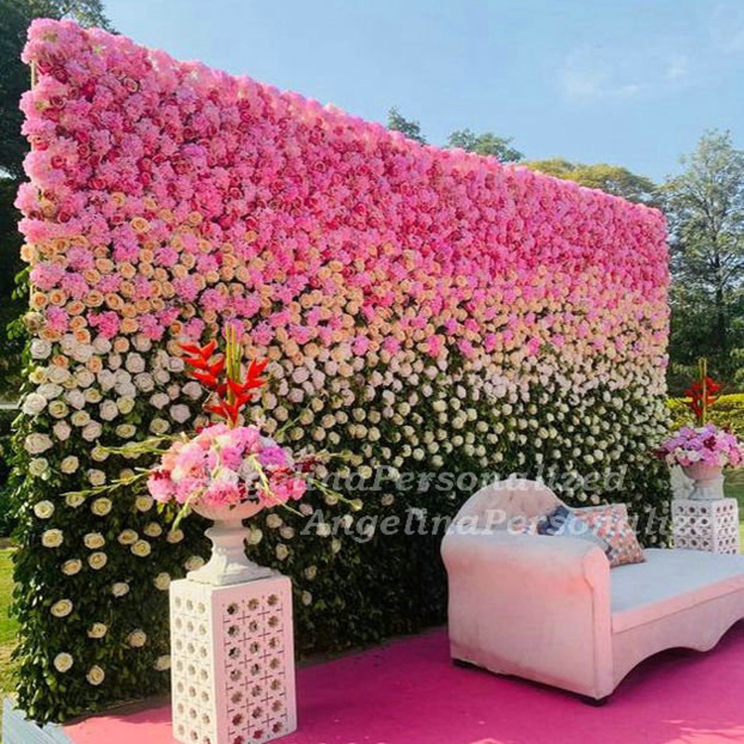 Pink Lover Flower Wall With Greeny Plant Artificial Flower Panel Home