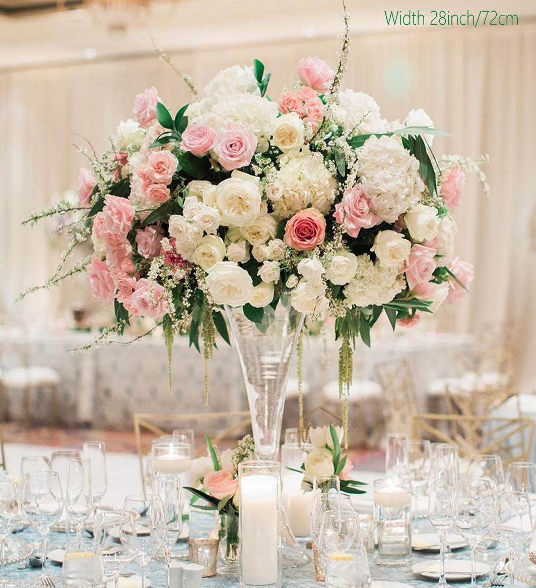 Big Hydrangea Pink Blush Rose Wedding big centerpiece eucalyptus white wedding main table flowers kissing ball table centerpieces