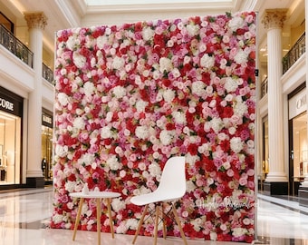 5D Plastic Grid Artificial Flower Wall Vibrant Rose Chrysanthemum