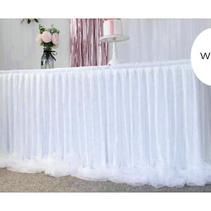 Gonna da tavolo in tulle bianco, tovaglia trasparente extra lunga per tavolo rettangolare rotondo, decorazione per baby shower, festa di nozze, gonnellina soffice da tavolo