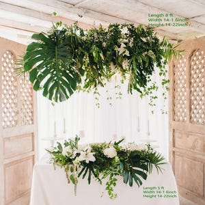 Tropical Wedding Flower Arrangement: Palm Leaf Table Floral