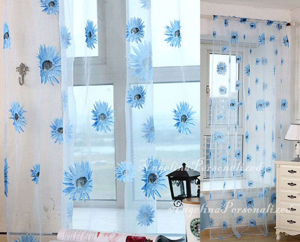 Sweet Daisy Floral Chiffon curtains Rod pocket drapes Window Etsy