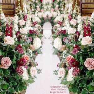 Burgundy Blush Rose Elegant Classical Wedding Aisle Flowers sweetheart flower Wedding ground arch corner swag flowers greenery backdrop