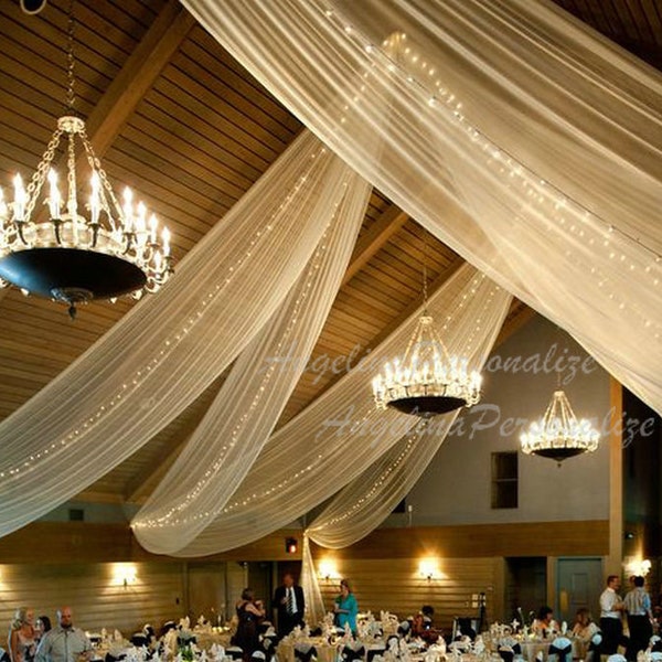 Elfenbein-Tüll-Vorhang, Chiffon-Deckenvorhang, benutzerdefinierter Baldachin, Hochzeitsvorhang, Hochzeitsdach oder Deckenplatten Voile