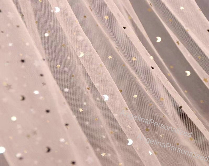 Baby Pink Moon & Star Tulle Fabric for Wedding Dress,Veil, Tulle Backdrop, Curtains, Table chair Tutu Skirt, Party Supplies Yarn Custom Size image 8