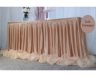 Sienna Dusty Tulle Tutu Table Skirt Extra Long Sheer Tablecloth for Rectangle Round Table,Baby Shower Wedding Decor,Table Fluffy Skirting