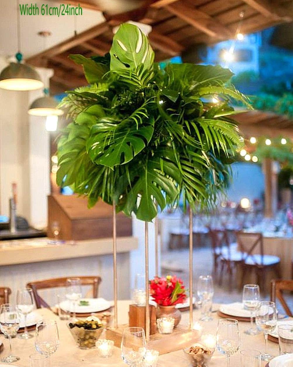 Summer Tropical leaves centerpiece Wedding Arrangement table tall big centerpiece kiss ball fern Palm leaves Tropical plants