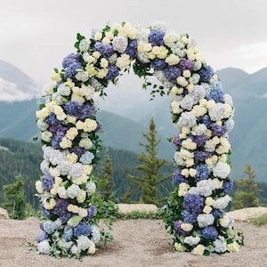 Elegant big Hydrangea archway flowers Wedding Inspiration ethereal powder blue and white wedding arch flowers Los Angeles Hidden Garden