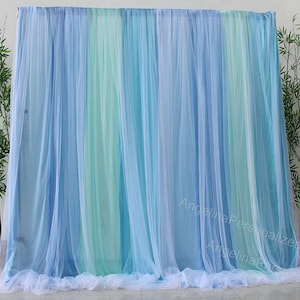 Elegant pastel Green & Blue Backdrop Curtains Tulle Backdrop Panels Wedding Arch Decorations Drape Photo Photography Background Backdrop