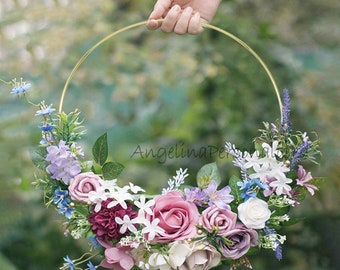 Gold Metal Floral Hoop Wreath: Wedding, Baby Shower Decor