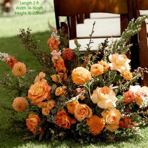 Burnt Orange Rose & Hyacinth Wedding Aisle Flowers: Fall Decor