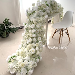 Ivory Rose Artificial Flowers Row,Wedding Backdrop,White Rose Peony Hydrangea Arch Table Flower Runner,Flower Garland,Wedding Table Flower