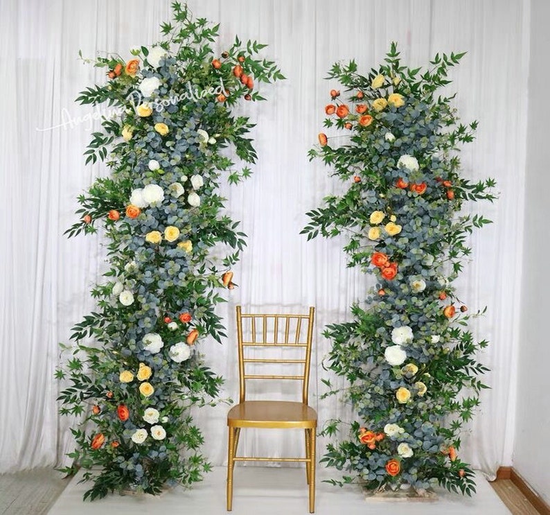 Wedding Aisle Flowers Champagne & Pale Pink Beige Terracotta Corner Swag, Fall Flowers Arch, Fall Flowers Garland, Real touch Faux Flowers Flower style 6