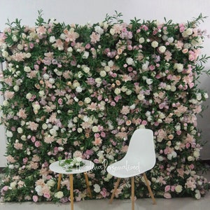 3D Kunstbloem Wandpaneel Helder Wit Roze Ivoor met Groen Achtergrond Bruiloft Babyshower Festival Feesten Achtergrond